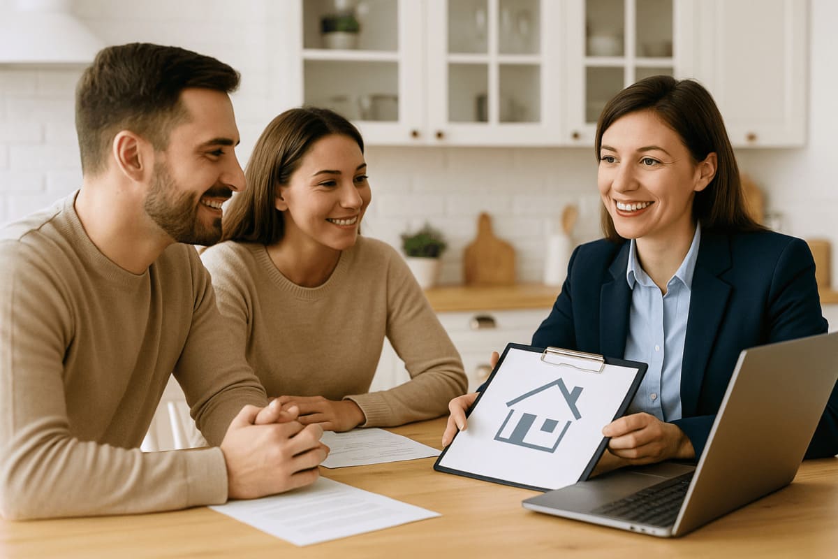 Home insurance agents consulting with clients